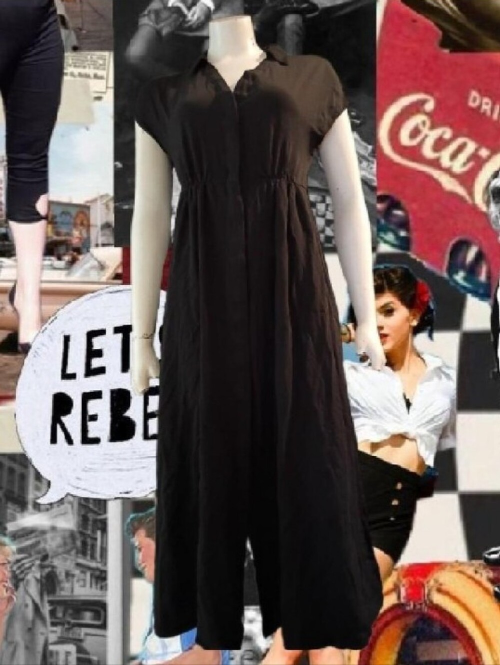 H&M Black Button Front long Dress with collar Women’s Size XS  Short Sleeve